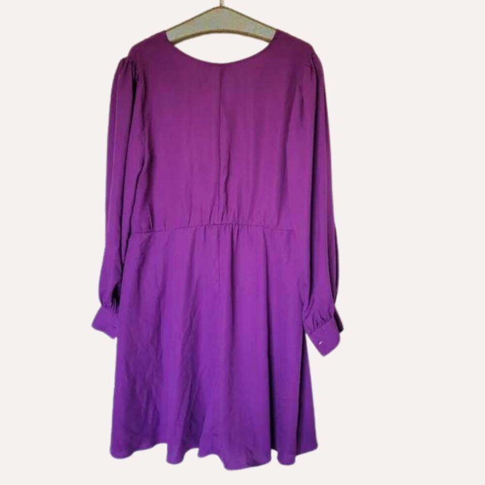 ELOQUII Elements Purple Tie Front V-neck Midi Crepe Dress Plus Size 16 - Picture 4 of 7
